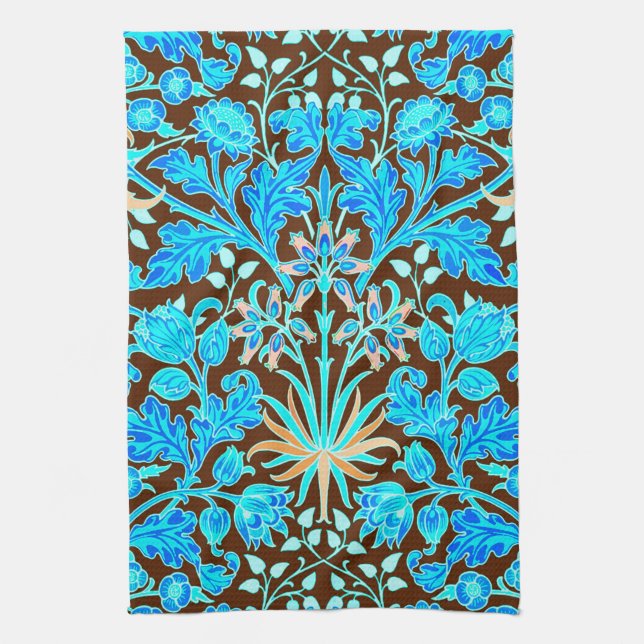 William Morris Hyacinth Print, Aqua und Brown Geschirrtuch (Vertikal)
