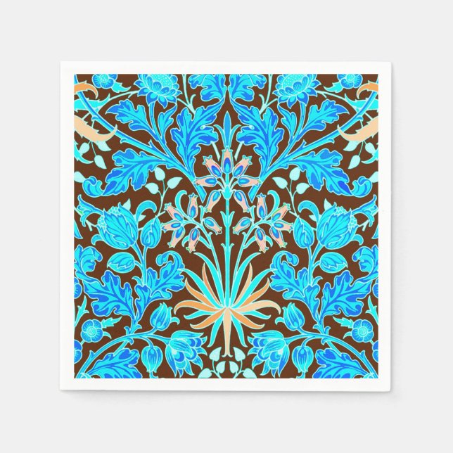 William Morris Hyacinth Print, Aqua und Brown Serviette (Vorderseite)