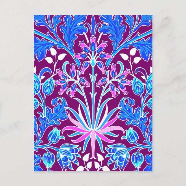 William Morris Hyacinth Print, Aqua und Lila Postkarte (Vorderseite)