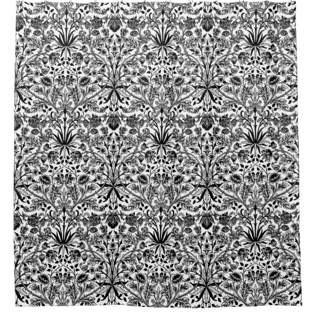 William Morris Hyacinth Print, Black, White & Gray Duschvorhang (Vorderseite)