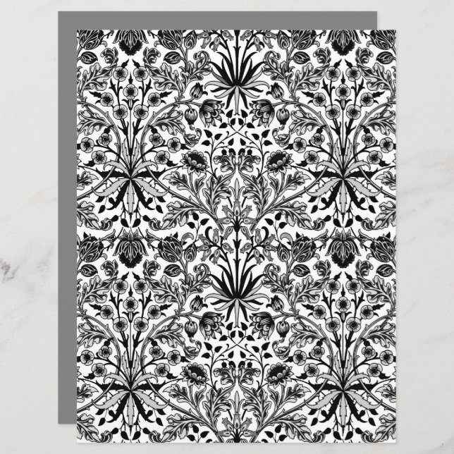 William Morris Hyacinth Print, Black, White & Grey (Vorne/Hinten)