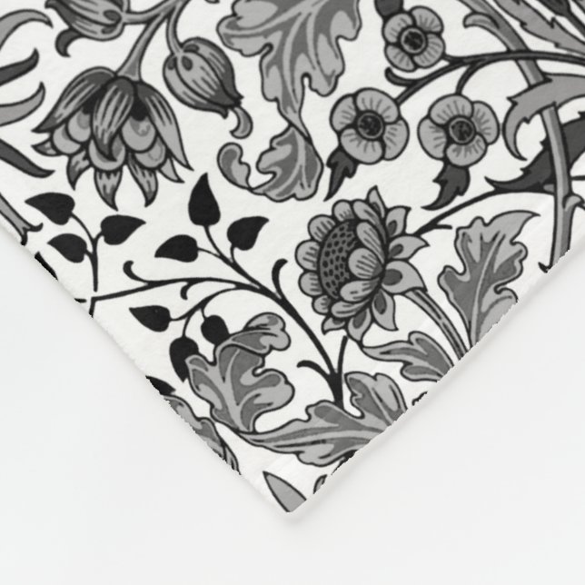William Morris Hyacinth Print, Black, White & Grey Fleecedecke (Ecke)