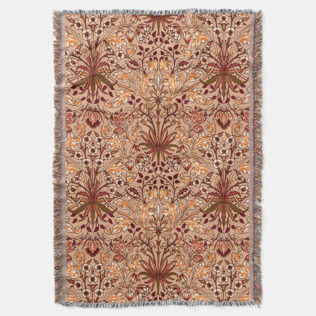 William Morris Hyacinth Print, Brown und Beige Decke (Vorderseite Vertikal)