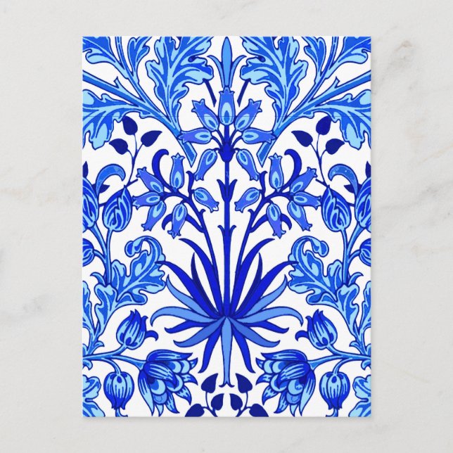William Morris Hyacinth Print, Cobalt Blue & White Postkarte (Vorderseite)