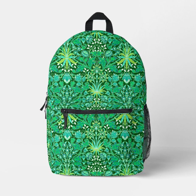 William Morris Hyacinth Print, Emerald Green Bedruckter Rucksack (Vorderseite)
