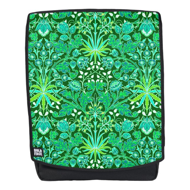 William Morris Hyacinth Print, Emerald Green Rucksack (Vorderseite)