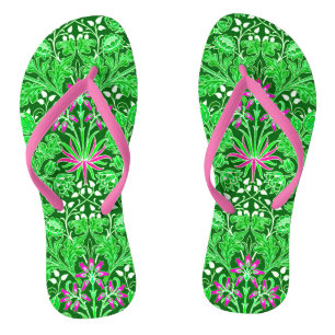 William Morris Hyacinth Print Limon & Emerald Gree Flip Flops