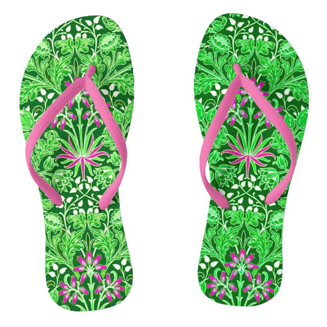 William Morris Hyacinth Print Limon & Emerald Gree Flip Flops (Fußbett)