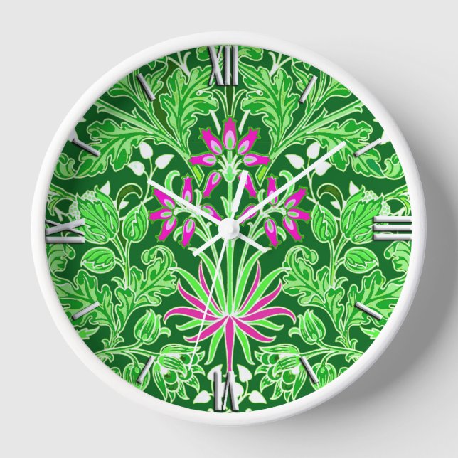 William Morris Hyacinth Print Limon & Emerald Gree Uhr (Vorderseite)