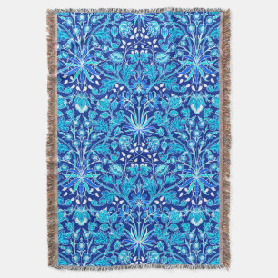 William Morris Hyacinth Print, Navy & Cobalt Blue Decke