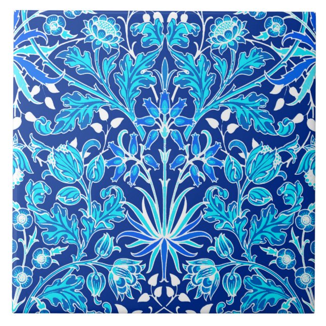 William Morris Hyacinth Print, Navy & Cobalt Blue Fliese (Vorderseite)
