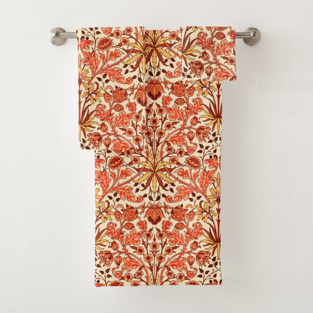 William Morris Hyacinth Print, Orange und Rust Badhandtuch Set (Insitu)