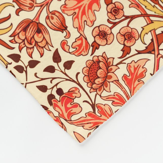 William Morris Hyacinth Print, Orange und Rust Fleecedecke (Ecke)