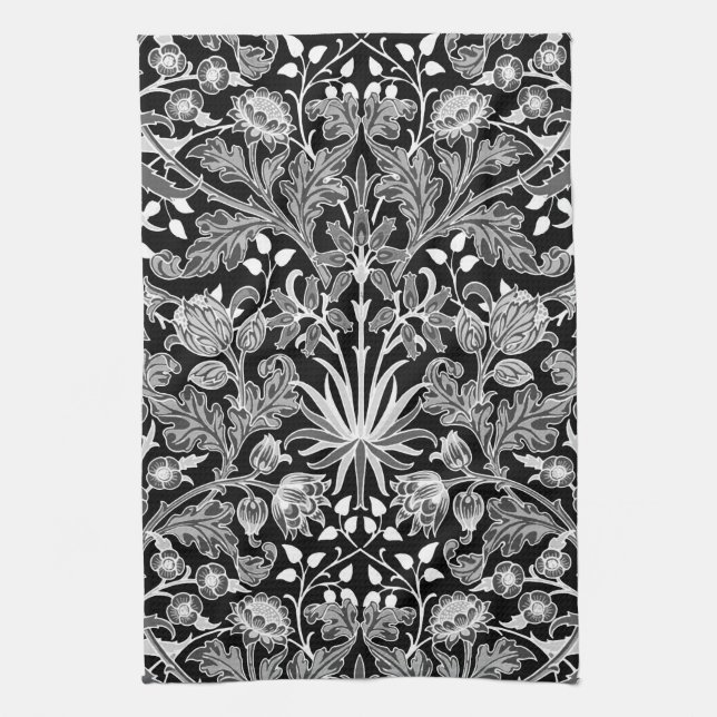 William Morris Hyacinth Print, Schwarz und Weiß Geschirrtuch (Vertikal)