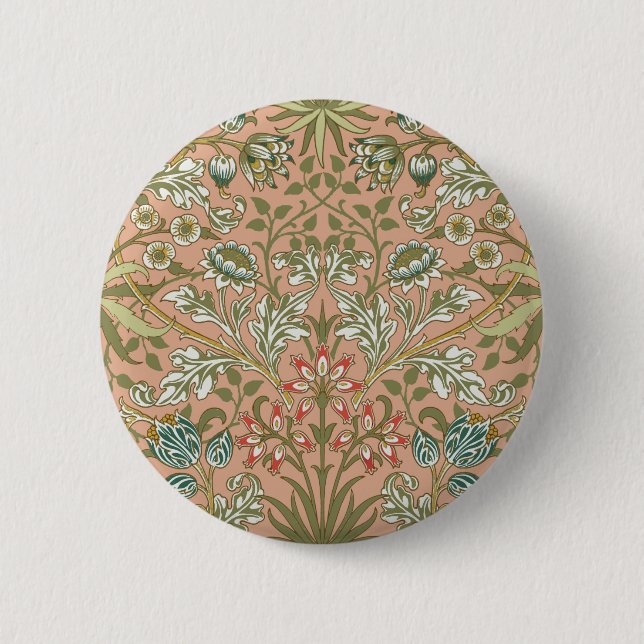 William Morris Hyazinthen-Blumen-Rosen-Kunst Button (Vorderseite)
