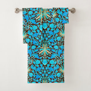 William Morris-Hyazinthen-Druck, Aqua und Brown Badhandtuch Set
