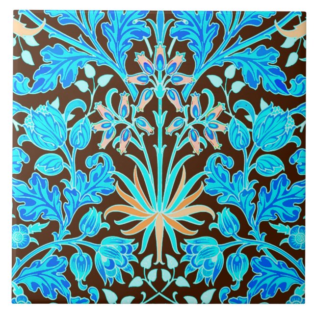 William Morris-Hyazinthen-Druck, Aqua und Brown Fliese (Vorderseite)
