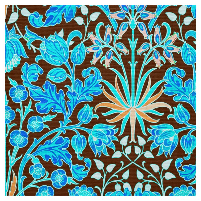 William Morris-Hyazinthen-Druck, Aqua und Brown Stoff (Muster)