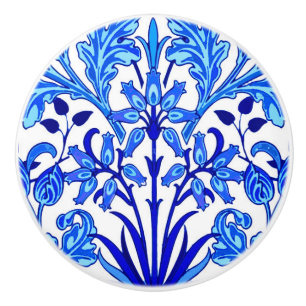 William Morris-Hyazinthen-Druck, Kobalt-Blau u. Keramikknauf