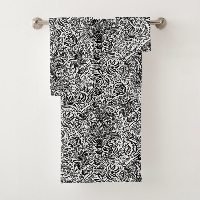 William Morris-Inder, Schwarzweiss Badhandtuch Set (Insitu)