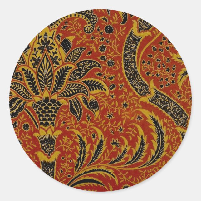 William Morris India Red Floral Runder Aufkleber (Vorderseite)