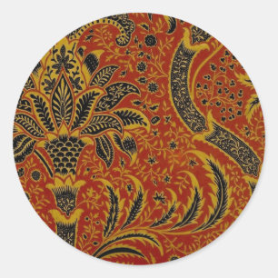William Morris India Rot Blumen Vintage Klassiker Runder Aufkleber