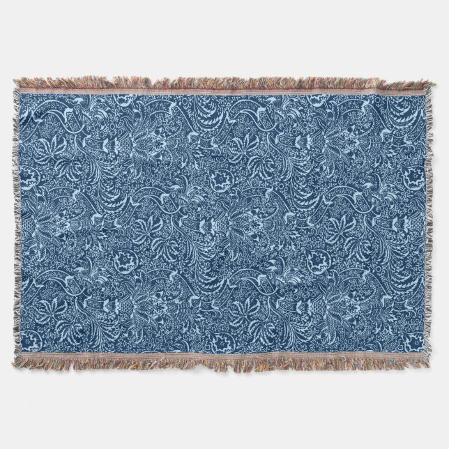 William Morris Indian, Dark Indigo und Sky Blue Decke (Vorderseite)