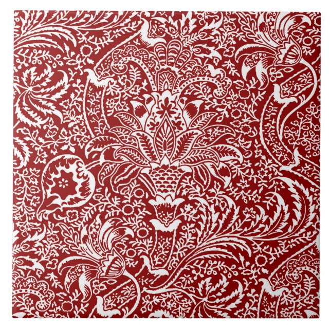William Morris Indian, Dark Red und White Fliese (Vorderseite)
