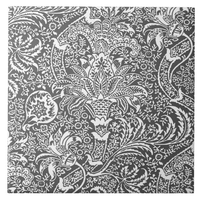 William Morris Indian, Graphite Grau und Weiß Fliese (Vorderseite)
