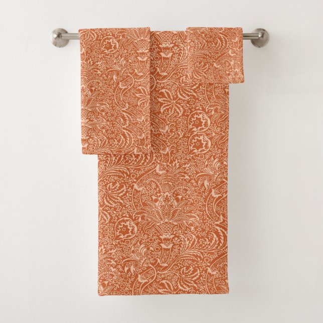 William Morris Indian, Peach und Coral Orange Badhandtuch Set (Insitu)