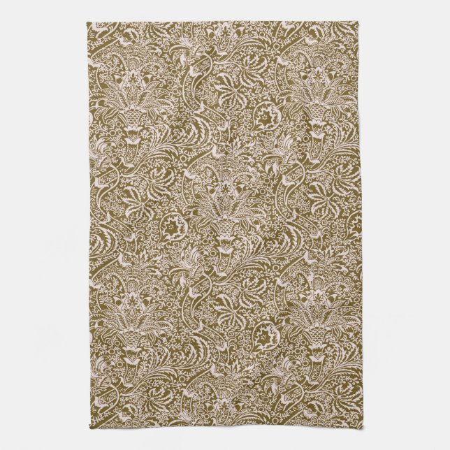 William Morris Indian, Taupe Tan und Beige Geschirrtuch (Vertikal)