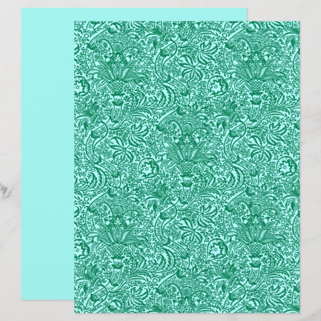 William Morris Indian, Türkis und Light Aqua (Vorne/Hinten)