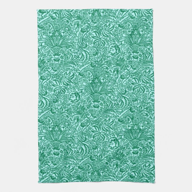 William Morris Indian, Türkis und Light Aqua Geschirrtuch (Vertikal)