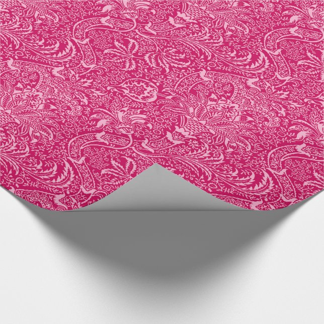 William Morris indisch, tiefes pinkfarbenes Rosa Geschenkpapier (Ecke)