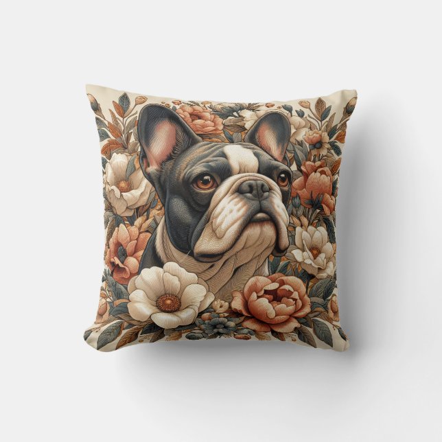 William Morris Inspired French Bulldog Pillow Kissen (Vorderseite)