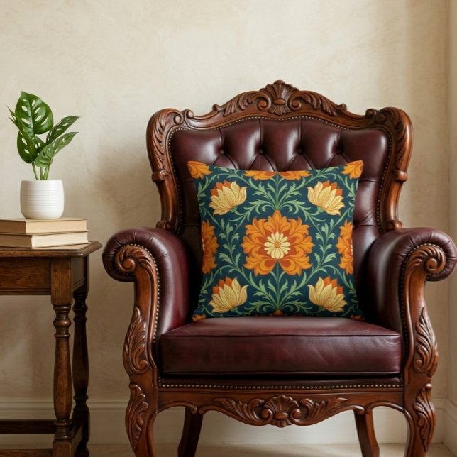 William Morris Inspired Pattern Orange Flower Kissen (William Morris Inspired Pattern Orange Flower Throw Pillow
by Ricaso. A modern twist on vintage)