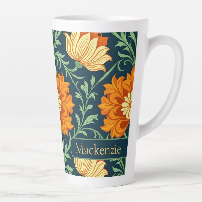 William Morris Inspired Pattern Orange Flower Milchtasse (Rechts)