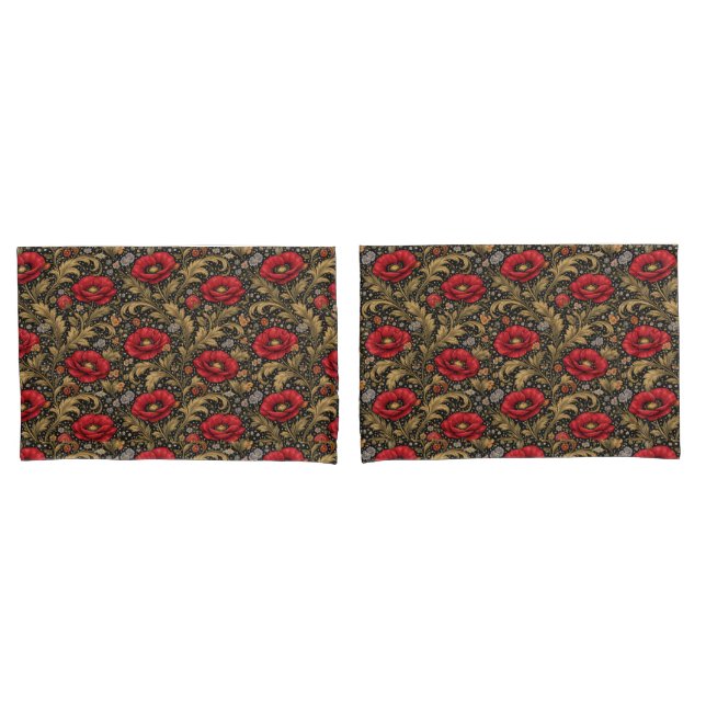 William Morris Inspired Pattern Red Poppy Kissenbezug (Vorderseite-Set)