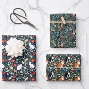 William Morris Inspiriert Cats Vines & Blume Geschenkpapier Set
