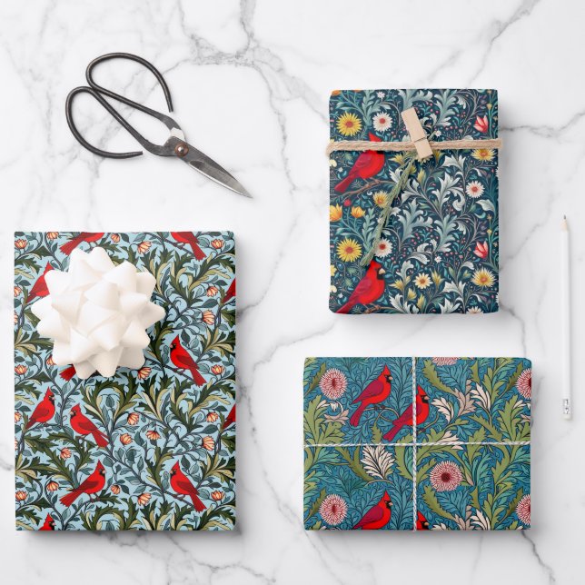 William Morris Inspiriert Kardinäle, Weinkeller un Geschenkpapier Set (Vorderseite)