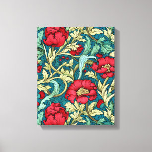 William Morris Inspiriert Red Blume Pattern Leinwanddruck