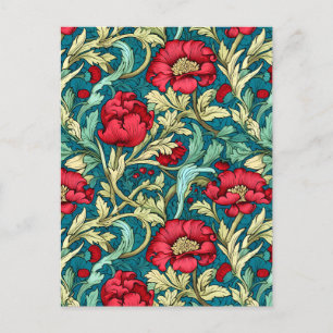 William Morris Inspiriert Red Blume Pattern Postkarte
