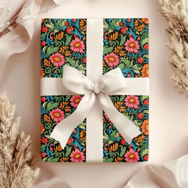 William Morris inspirierte farbenfrohe, lebendige  Geschenkpapier (William Morris inspired colorful vibrant flowers Wrapping Paper)