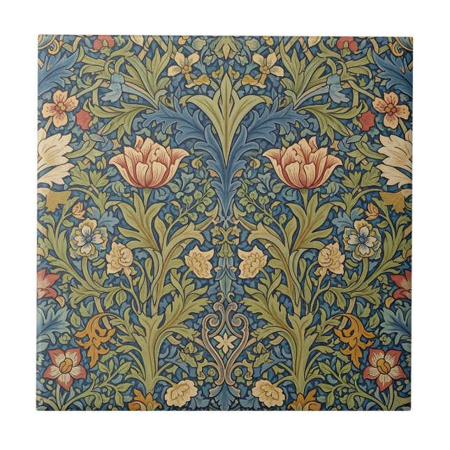 William Morris inspirierte florale Keramikfliese (Vorderseite)