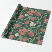 William Morris Inspirierte Green Red Botanical Flo