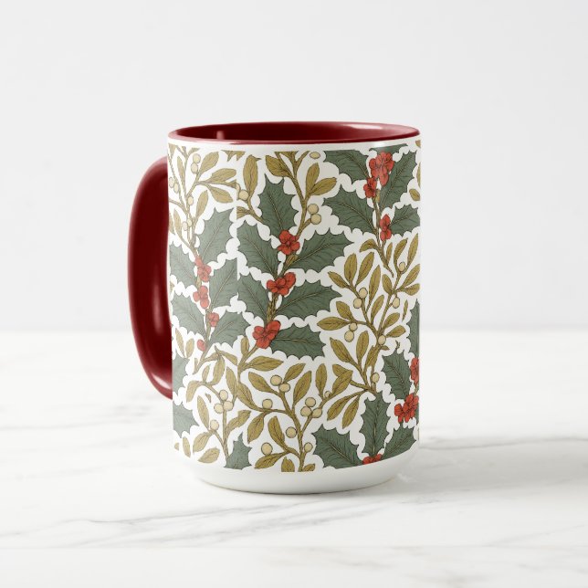 William Morris Inspirierte Holly & Mistletoe Tasse (Vorderseite Links)