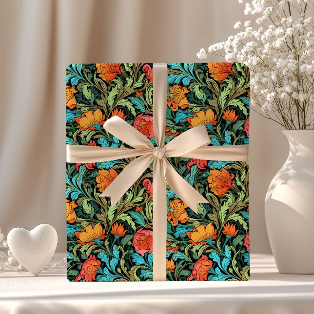 William Morris inspirierte lebendige, farbenfrohe  Geschenkpapier (William Morris inspired vibrant colorful flowers Wrapping Paper)