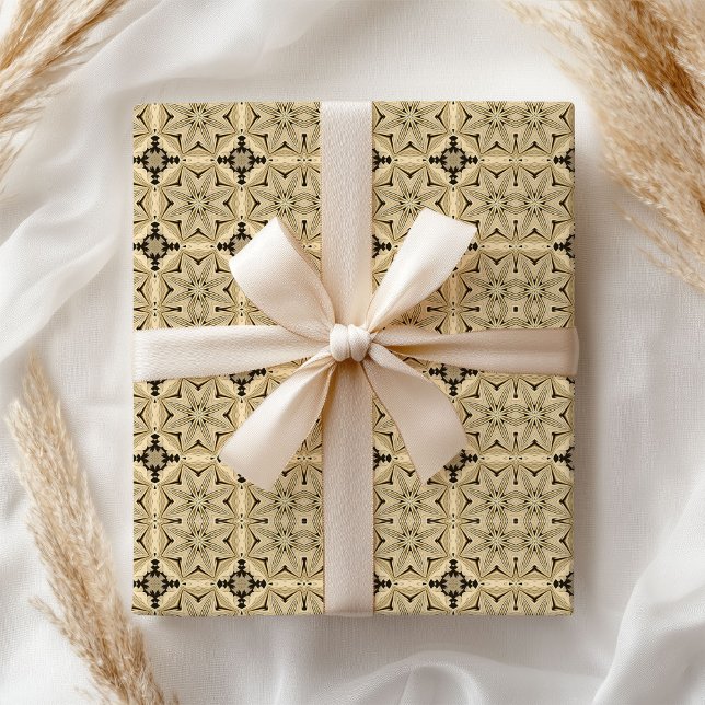 William Morris inspirierte neutrale schwarze Elfen Geschenkpapier (William Morris inspired neutral ivory black shapes Wrapping Paper)
