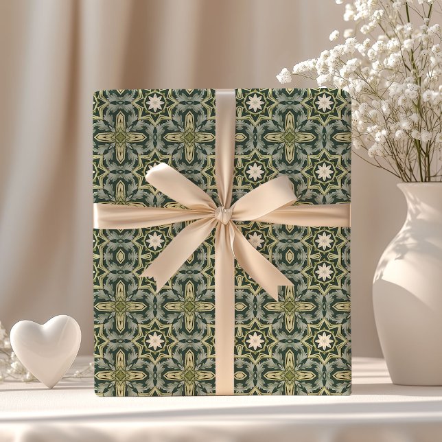 William Morris inspirierte pastellgrün geometrisch Geschenkpapier (William Morris inspired pastel green geometric Wrapping Paper)