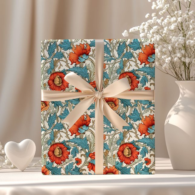 William Morris inspirierte Terracotta Pastellblau Geschenkpapier (William Morris inspired terracotta pastel blue Wrapping Paper)